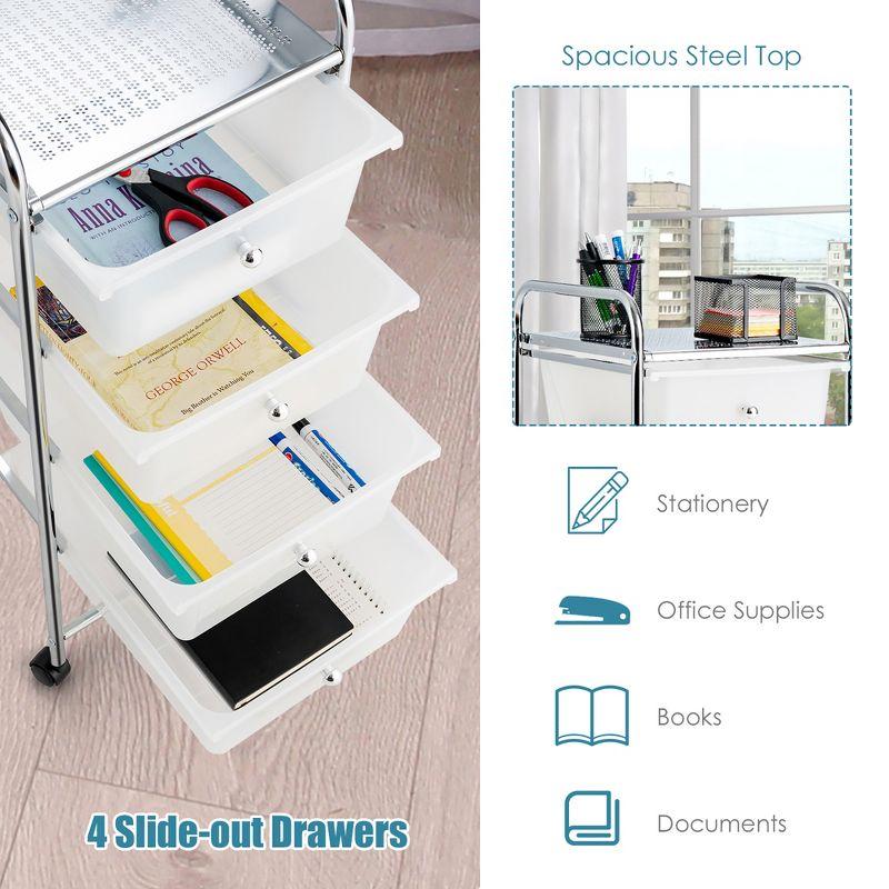 Clear 4-Drawer Rolling Storage Cart with Steel Frame