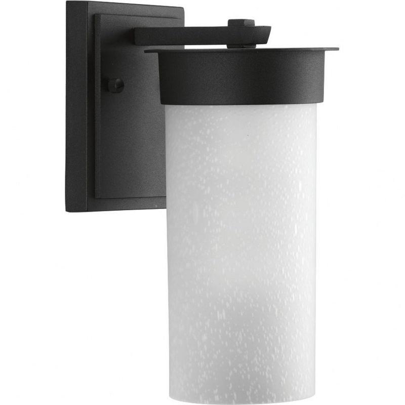 Progress Lighting Hawthorne 1-Light Outdoor Wall Lantern in Black Aluminum with Etched Seeded Glass