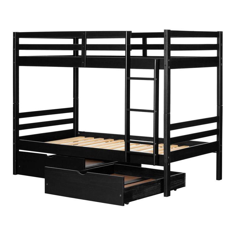 Matte Black Twin Bunk Bed with Pine Frame and Storage Drawers