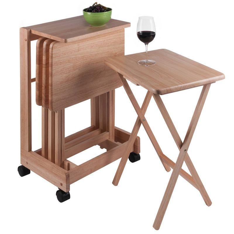 Winsome 5pc Brienda Flip Top Snack Table Natural: Wood TV Dinner Tray Set, Criss Cross Base