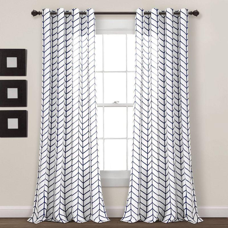 Navy and White Chevron Geo Window Curtain Panels Set