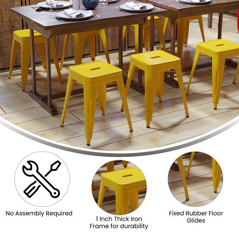 Yellow Stackable Metal Bistro Stools, Set of 4