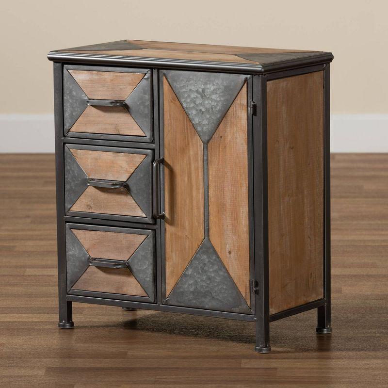 Livi Homes Vortex 3-Drawer Accent Storage Cabinet in Rustic Industrial Antique Grey Finished Metal and Whitewashed Oak Brown Finished Wood