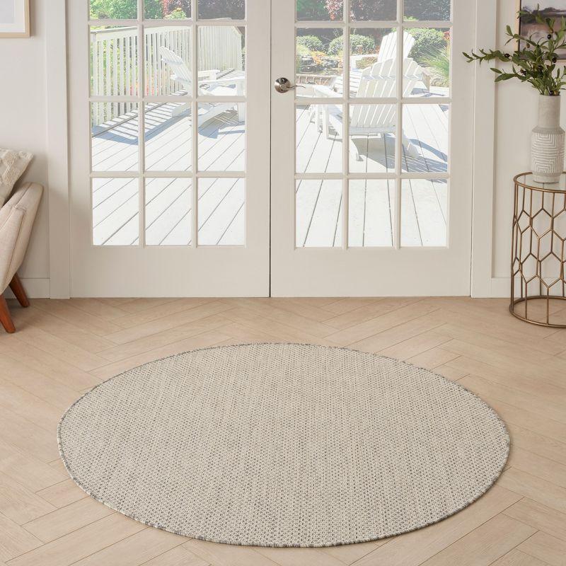 Nourison 5' x 5' Courtyard Modern Easy Care Flatweave Indoor Outdoor Round Rug Ivory/Silver