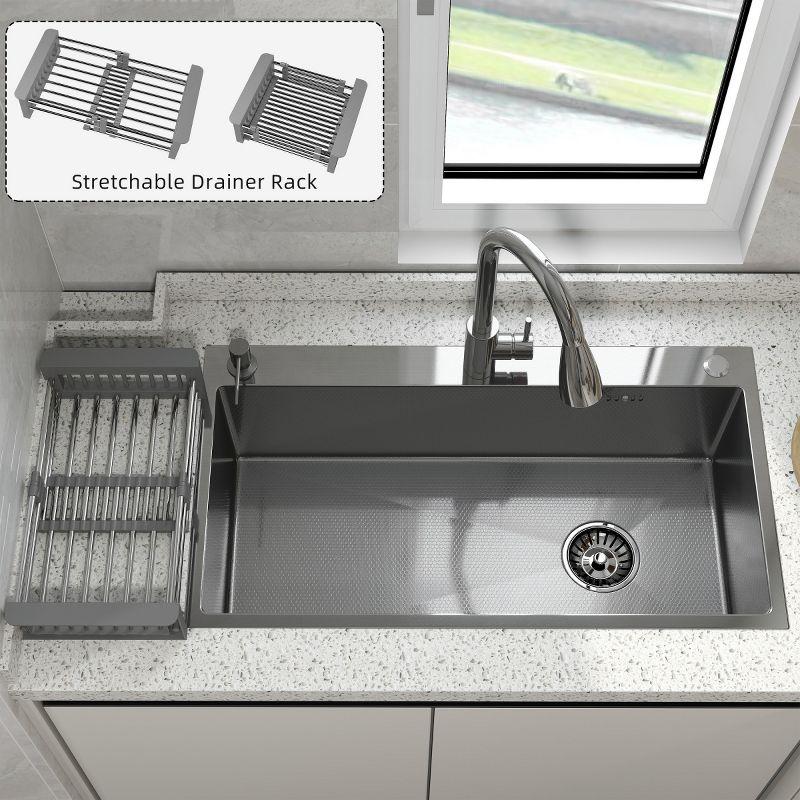 CHEVNI Silver Kitchen Sink 30 Inch Stainless Steel Single Bowl With Faucet Drop In Top Mount - Silver