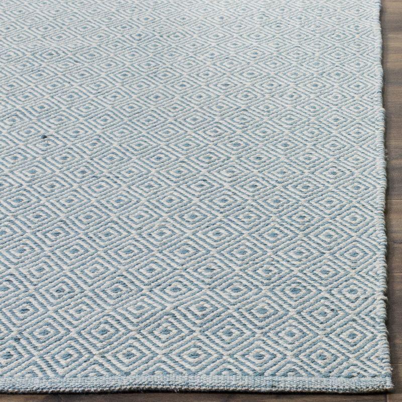 Ivory and Light Blue Handwoven Cotton Geometric Area Rug - 3' x 5'