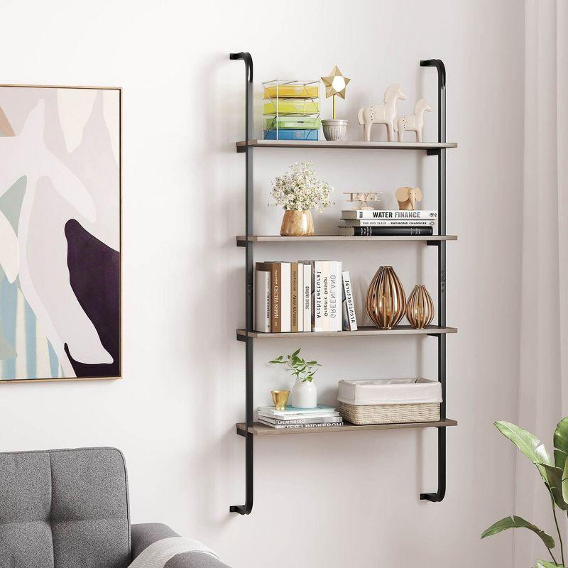 Costway 1 PCS 4-Tier Wall-mounted Ladder Shelf Display Bookshelf with Heavy-duty Metal Frame