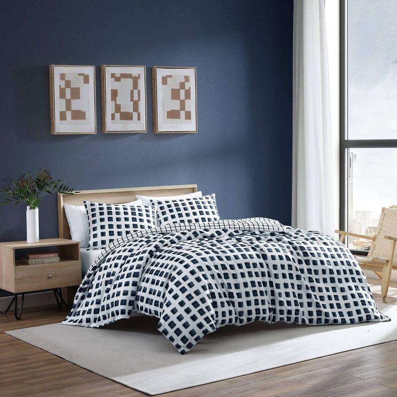 Urban Shibori Blue/White Microfiber Reversible Duvet Cover Set