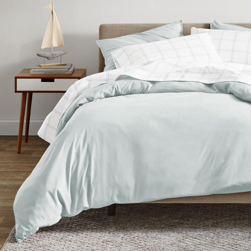 400 Thread Count Organic Cotton Sateen Twin/Twin XL Duvet Cover and Sham Set Winter Blue by Bare Home