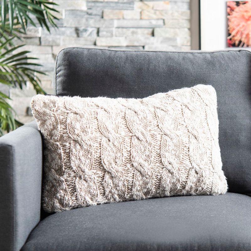 Stone and Natural Chunky Knit Rectangular Throw Pillow