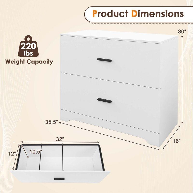 Costway 2-Drawer Wood Lateral File Cabinet with Adjustable Bars for Home Office White