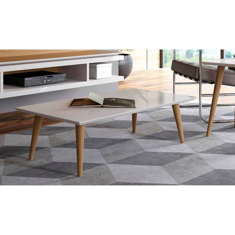 11.81" Utopia High Rectangle Coffee Table with Splayed Legs Off-White - Manhattan Comfort: Mid-Century Modern, MDF, Glossy Finish
