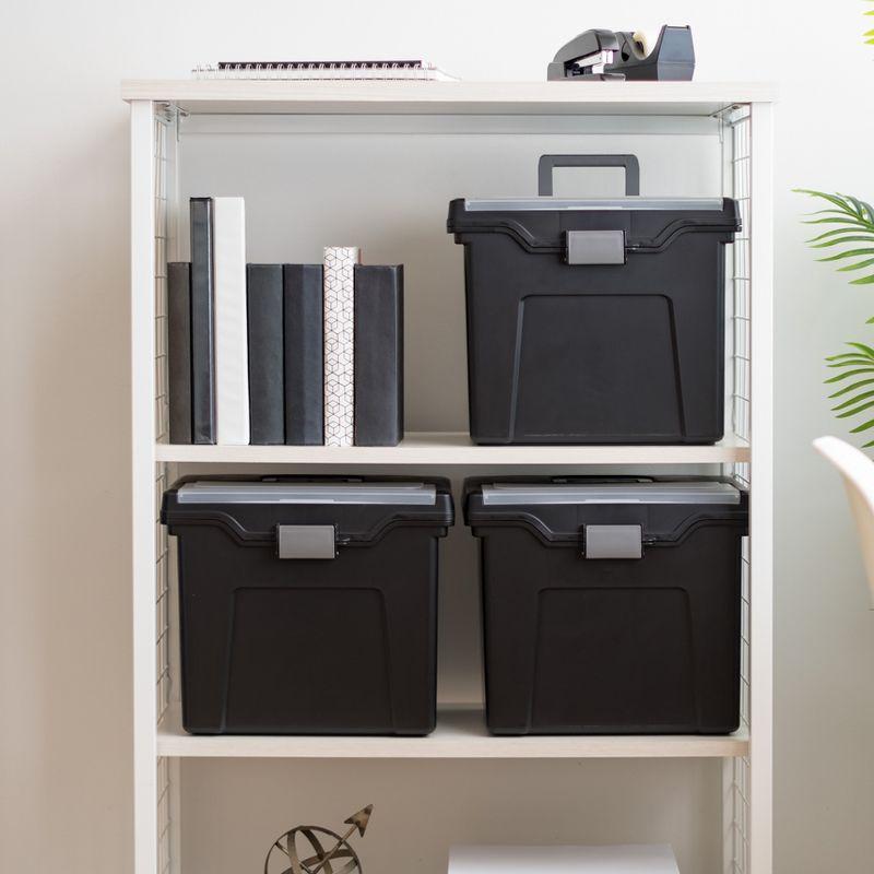 IRIS USA File Box Portable File Organizer Plastic File Box for Letter File w/ Organizer-Lid, Black 1 Pack