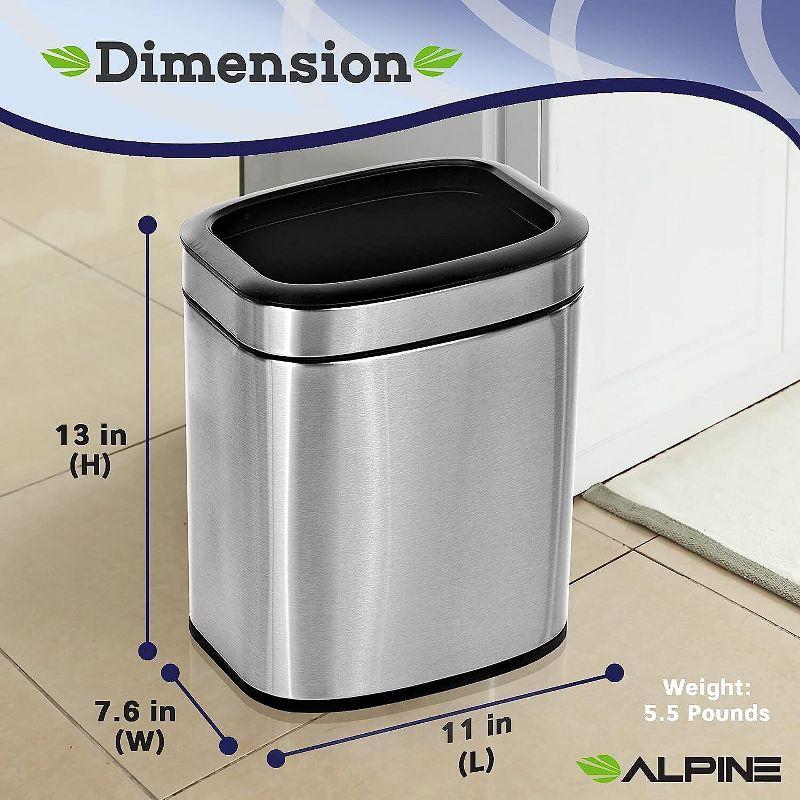 Alpine Industries Stainless Steel Commercial Indoor Trash Can with Liner 2.6 Gallon Open Top