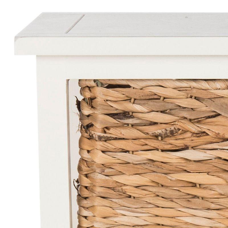 Distressed White Pine Wood 3-Drawer Side Table with Wicker Baskets