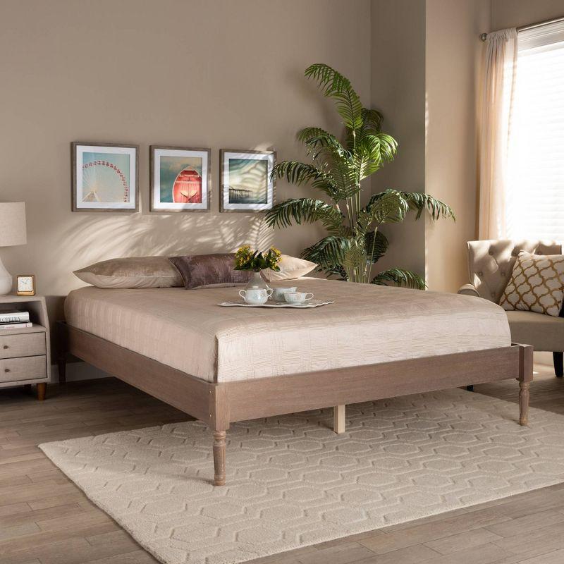 Queen Colette French Bohemian Wood Platform Bed Frame Oak - Baxton Studio: Ash Walnut Finish, No Box Spring Required