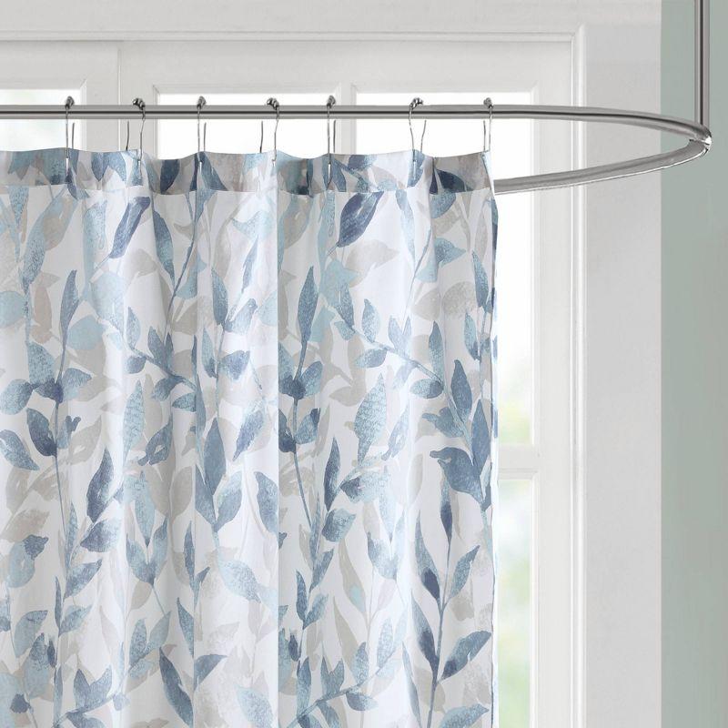 Madison Park Leisha Botanical Printed Shower Curtain Blue: Madison : Microfiber, Machine Washable, Non-Slip Backing