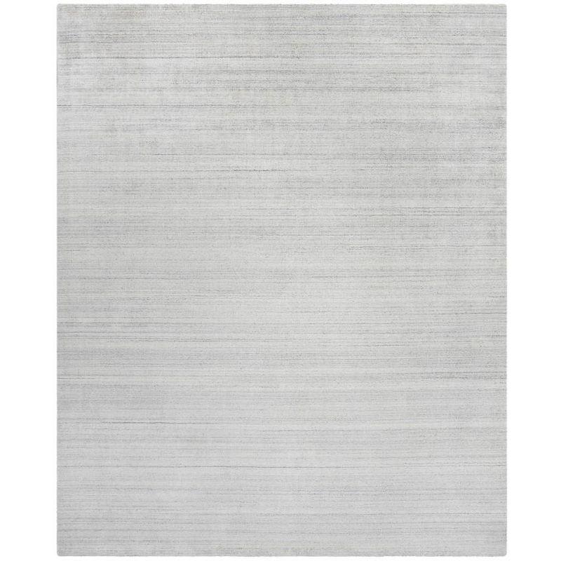 Ivory and Grey Hand-Knotted Wool-Viscose Blend 9' x 12' Area Rug