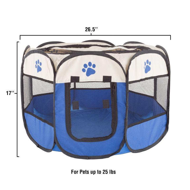 Pet Adobe Pop-Up Pet Playpen With Carrying Case – Portable Indoor/Outdoor Pet Enclosure - Blue