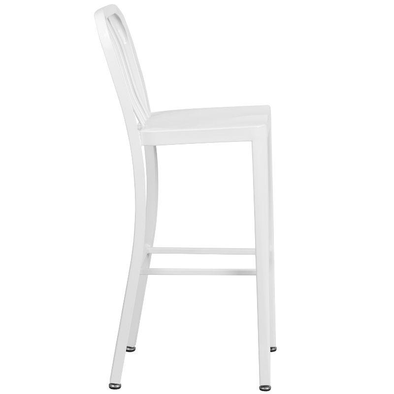 Sleek White Metal Indoor-Outdoor Barstool with Vertical Slat Back