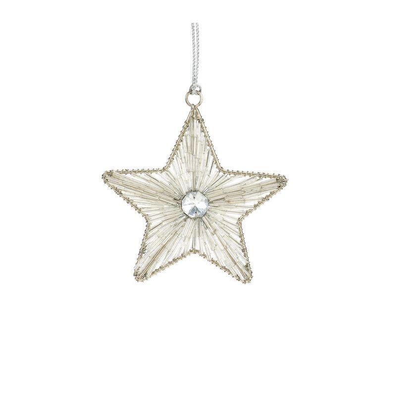 Melrose Silver Beaded Metal Star Ornament (Set of 12)