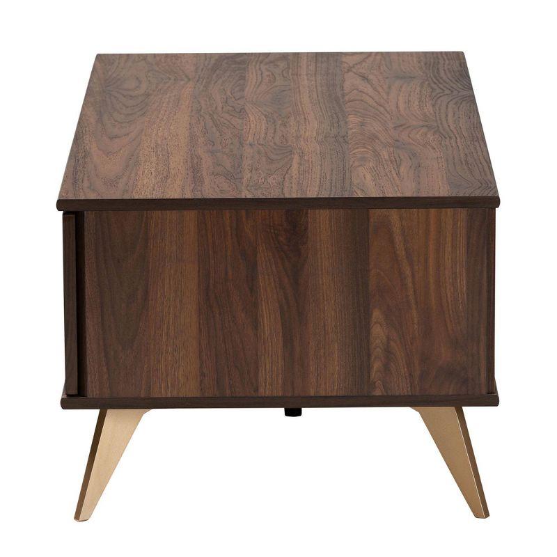 Graceland 2 Drawer Wooden Coffee Table Walnut Brown/Gold - Baxton Studio: Mid-Century Storage, Rectangular Shape