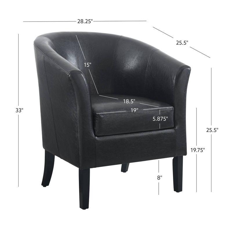 Modern Barrel Black Faux Leather Accent Chair with Wood Frame