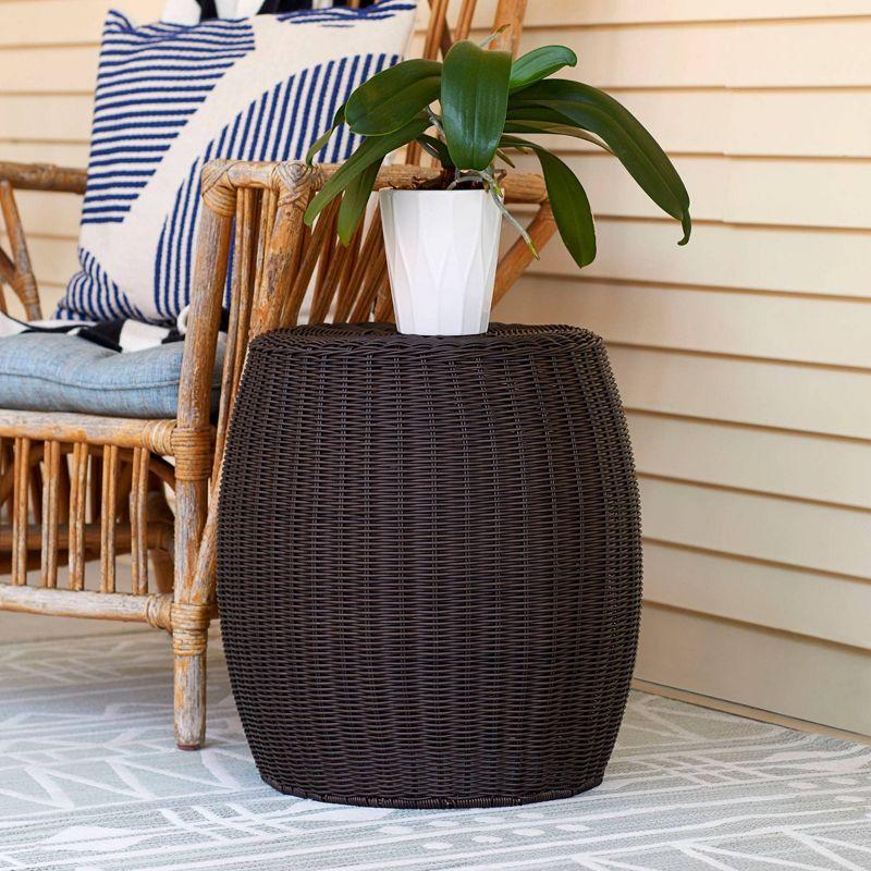 Brown Resin Wicker Barrel Side Table