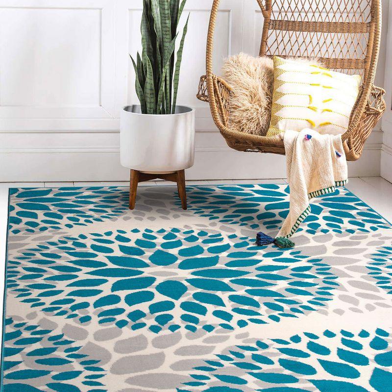 World Rug Gallery Modern Floral Circles Blue 3'1" x 5' Area Rug
