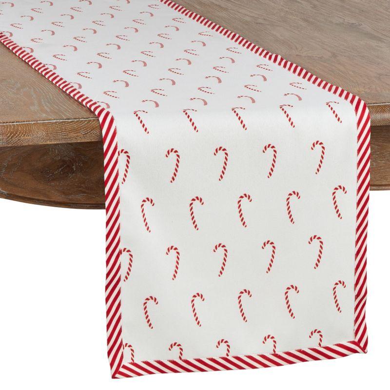 Saro Lifestyle Christmas Table Runner With Candy Cane Border, Red, 16" x 108"