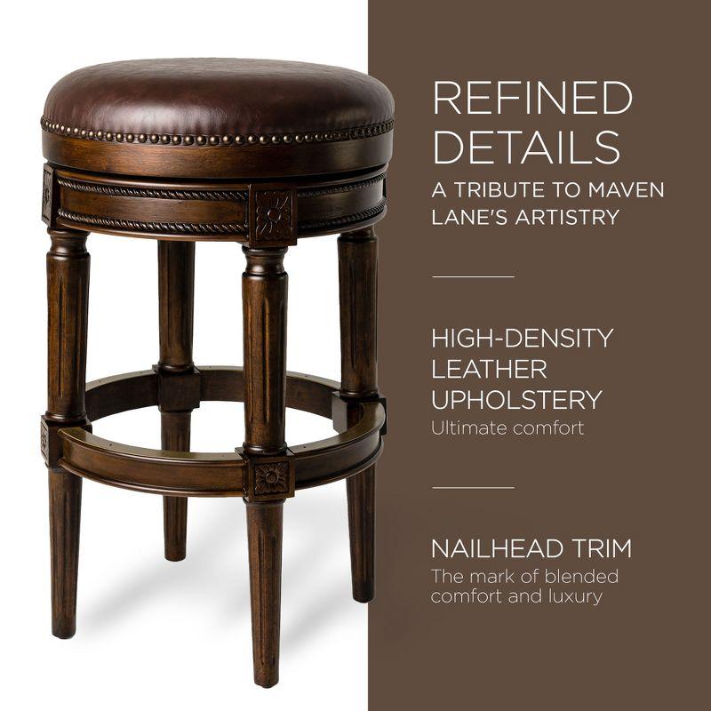 Dark Walnut Backless Swivel Bar Stool with Leather Seat