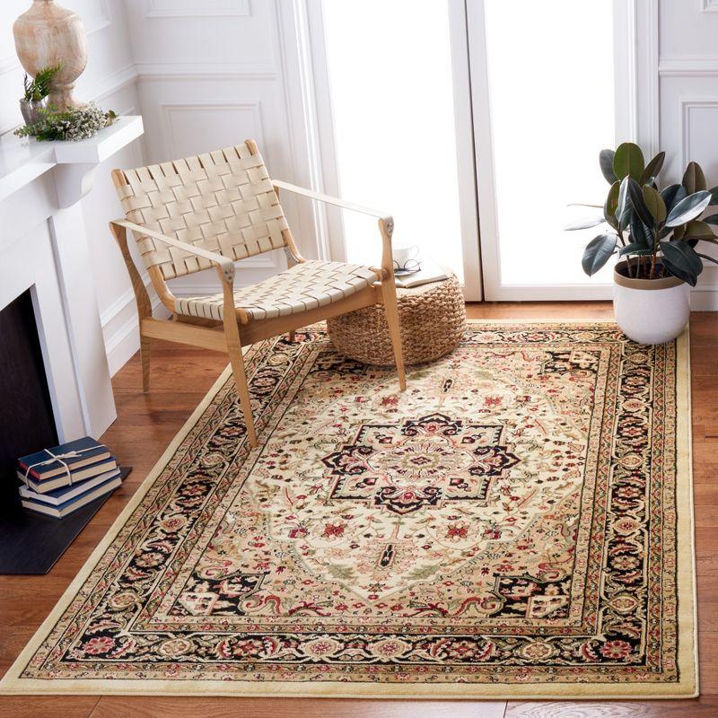 Elegant Beige & Black 4' x 6' Hand-Knotted Synthetic Area Rug