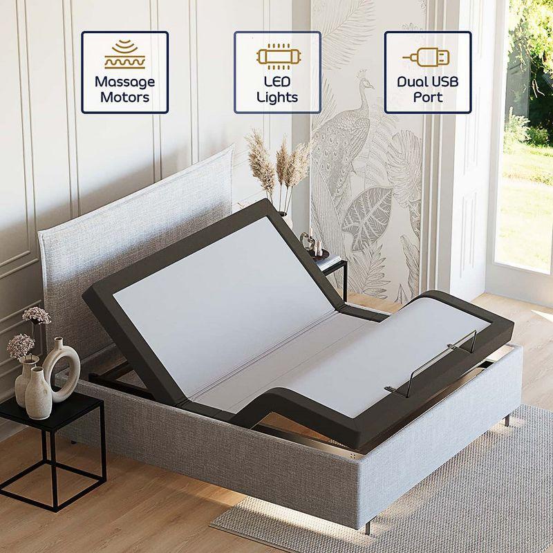 Clara Clark Clara Clark Massaging Zero Gravity, Zero Clearance Adjustable Bed with Wireless Remote, USB Ports & LED Lights