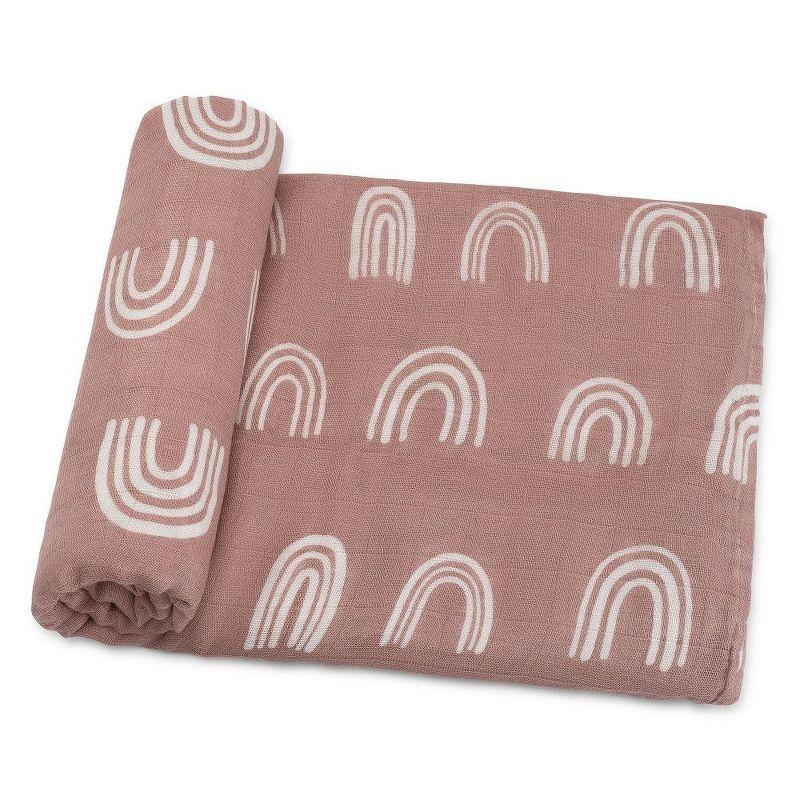 Muslin Swaddle Blankets Neutral Receiving Blanket For Boys And Girls By Comfy Cubs - Pack of 1 - Mauve Rainbow