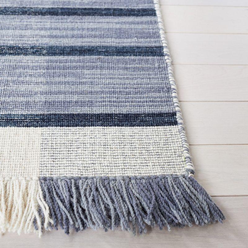 Modern Boho Black Stripe Square Wool Rug, Handmade Flat Woven