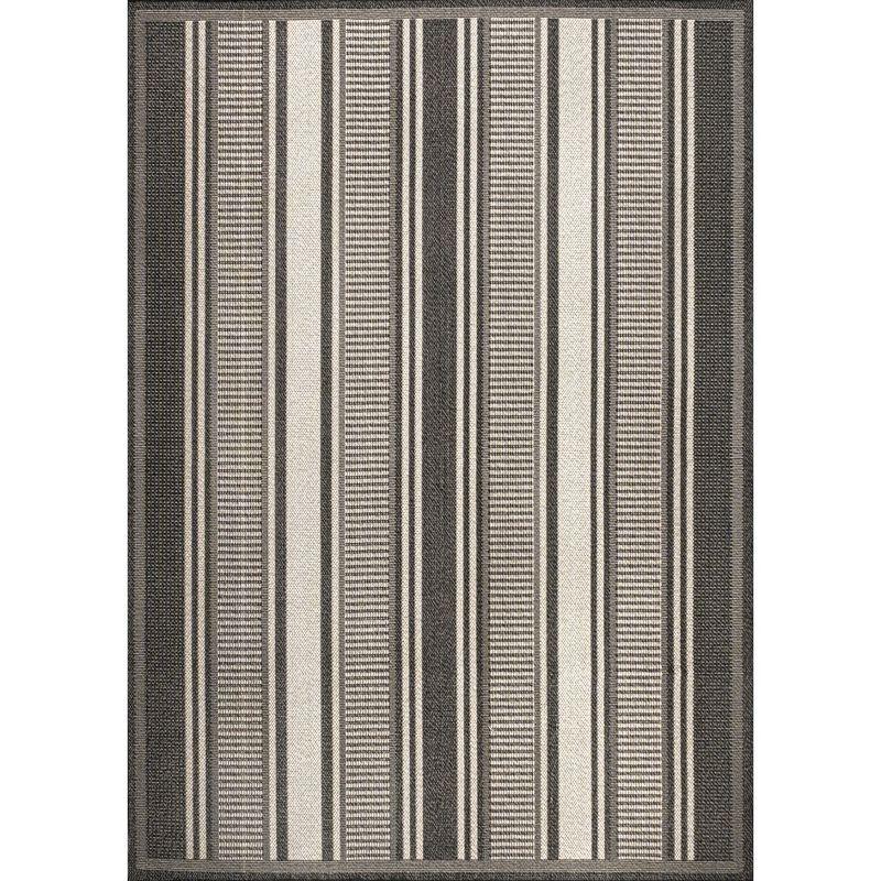 Haynes Minimalist Black and Cream Stripe 8' x 10' Synthetic Rug