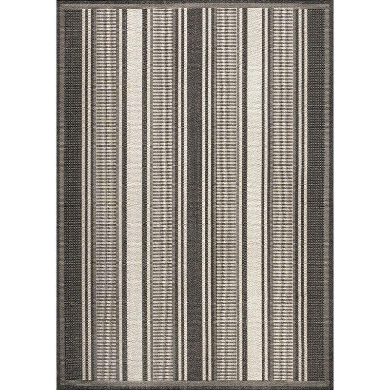 8' x 10' Haynes Modern Double Stripe Indoor/Outdoor Area Rug, Black/Cream - JONATHAN Y