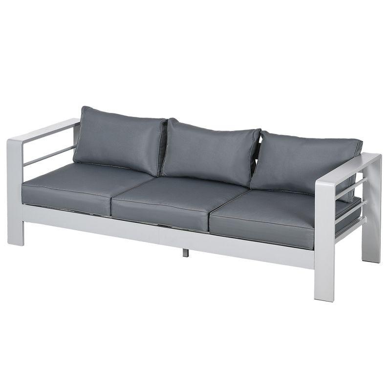 Outsunny Aluminum Cushioned Patio Furniture, Wide Armrests Outdoor Sofa, for Garden, Balcony