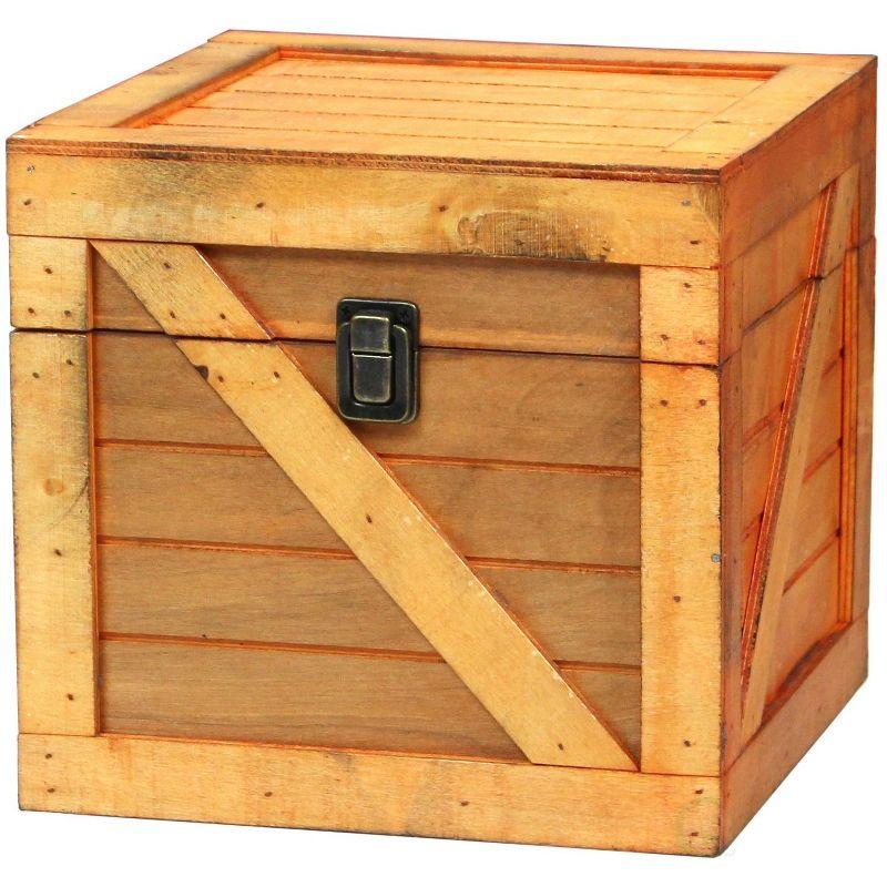 VintiquewiseWooden Stackable Treasure Chest Cargo Crate Style, Light Brown