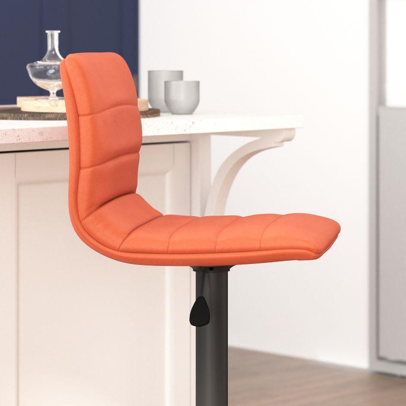 Flash Furniture Vincent Modern Cognac Vinyl Adjustable Bar Stool with Back, Counter Height Swivel Stool with Black Pedestal Base