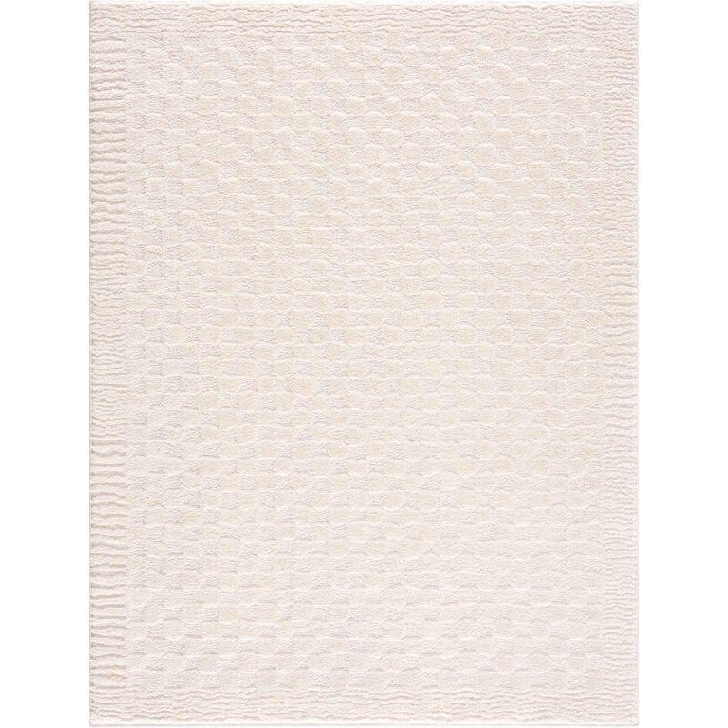 Ivory Geometric High Pile Polyester Area Rug 6'7" x 9'