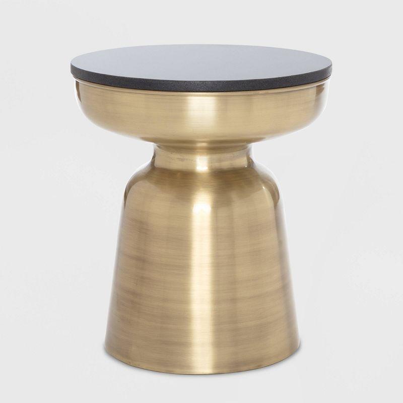 Finch Finch Adler Rothko Accent Side Table, Granite Top, Brushed Brass or Rose Gold Base, Hourglass Shape