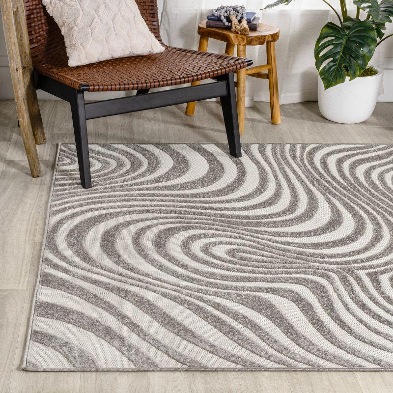 JONATHAN Y Maribo High-Low Abstract Groovy Striped Gray/Ivory 5 ft. x 8 ft. Indoor/Outdoor Area Rug
