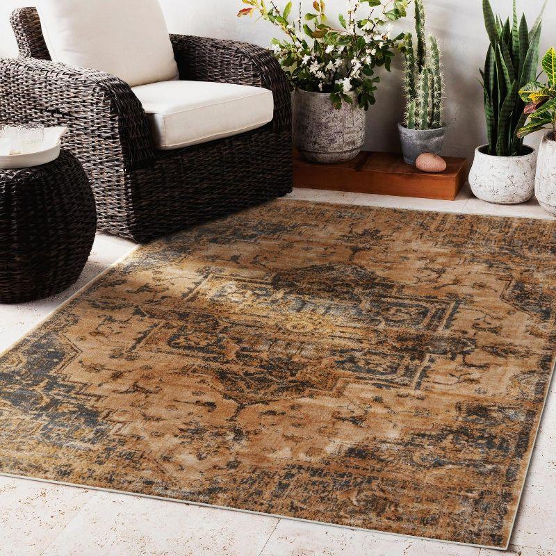 Silver 6' x 9' Oriental Easy Care Synthetic Area Rug