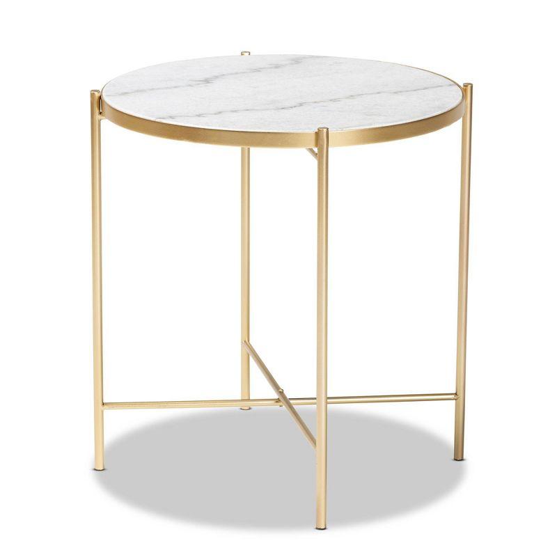 Maddock 19.3" Round White Marble and Gold Metal End Table