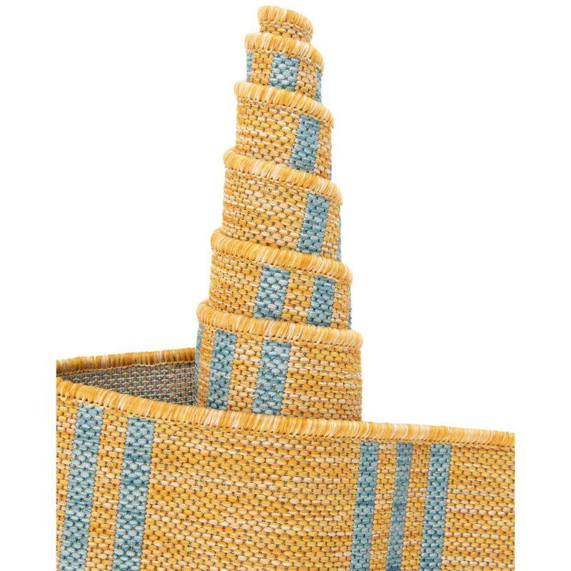 Striped Machine Woven Polypropylene Indoor / Outdoor Area Rug in Yellow/Aqua