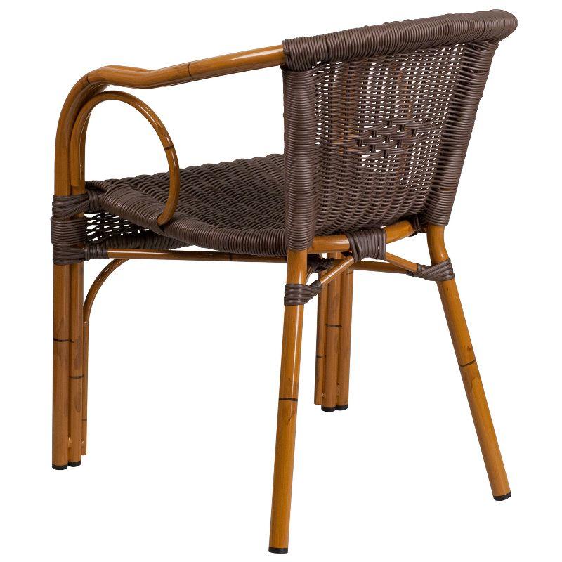 Merrick Lane Esna Series Stacking Rattan Patio Chair with Bamboo Look Aluminum Frame and Integrated Arms