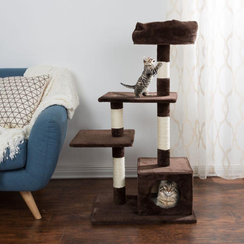 Brown 4-Tier Cat Tower with Sisal Rope Scratching Posts