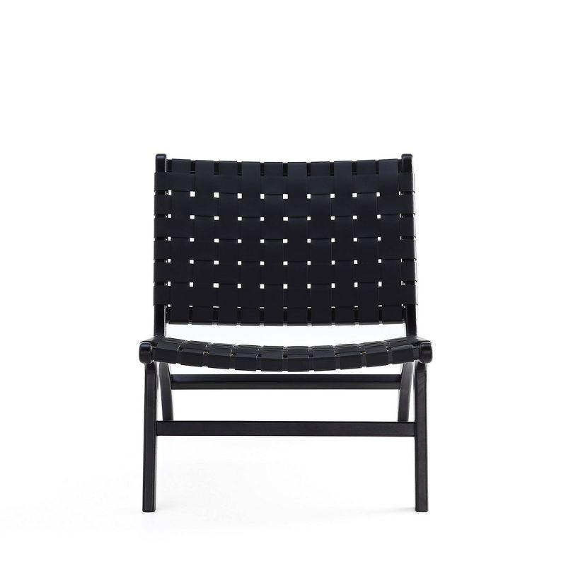 Set of 2 Black Faux Leather Woven Accent Chairs