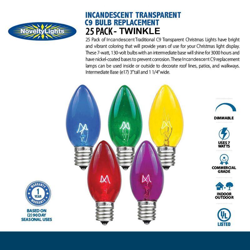 Novelty Lights Twinkle 7 Watt C9 E17/Intermediate Incandescent Bulb (Set of 25) C9-7T-CL
